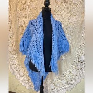 Handmade Blue Crochet Fringe Shawl